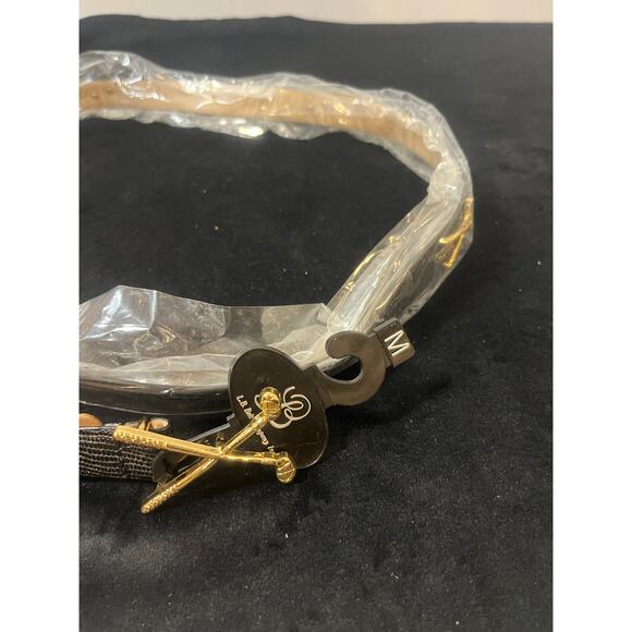 Women's Genuine Black Italian Leather Belt Medium with Gold Golf Clubs NWT - Picture 1 of 4